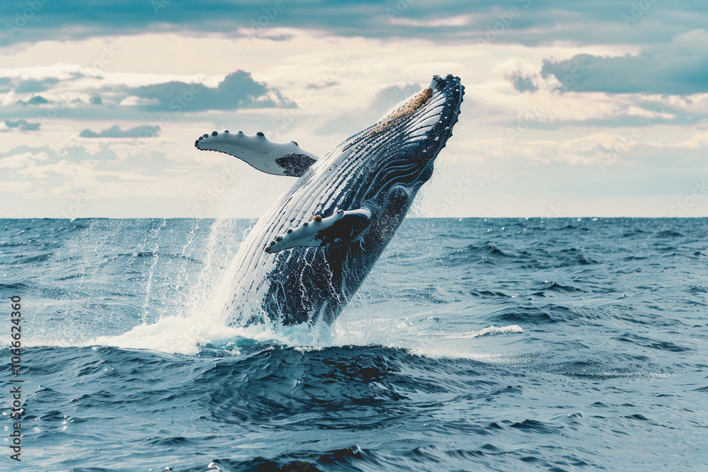 Fototapeta premium Fantastically beautiful majestic huge whale in ocean