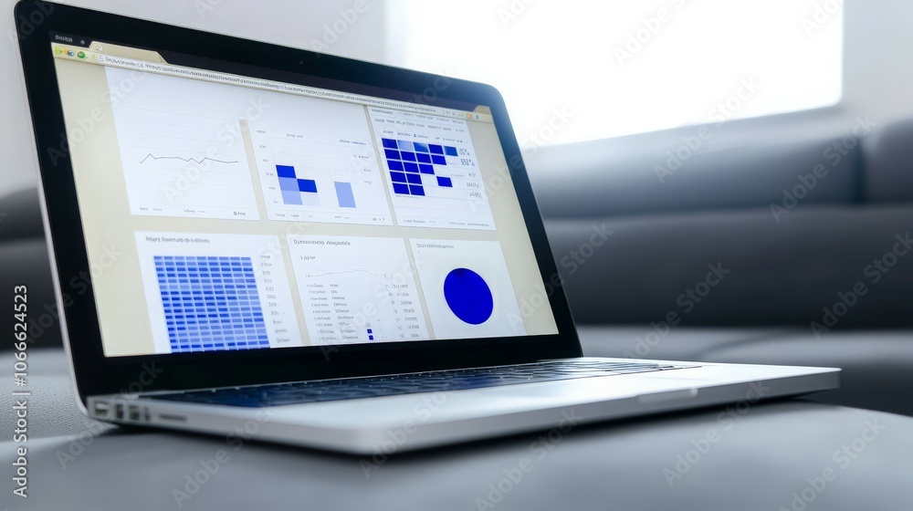 Laptop with Data Analysis Charts on Screen Laptop with Data Analysis Charts on Screen