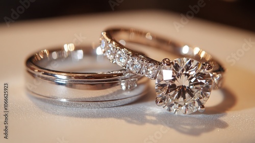 A pair of rings placed on a clean surface in natural light symbolizes lasting love and bonding