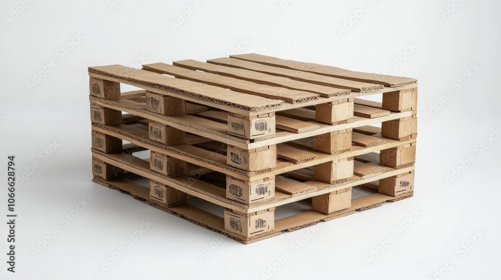 A cardboard pallet, a reusable and recyclable alternative to traditional wood pallets, isolated on a white background. A cardboard pallet, a reusable and recyclable alternative to traditional wood pallets, isolated on a white background.