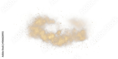 Sandy smoke clouds with dust and fine particles.  Dune, sand storm, powder clusters. Realistic vector illustration of desert storm - flying saw dust with small particles of dirt under the influence of