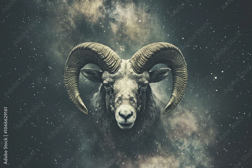 Astrological abstract composition with Aries zodiac sign symbol