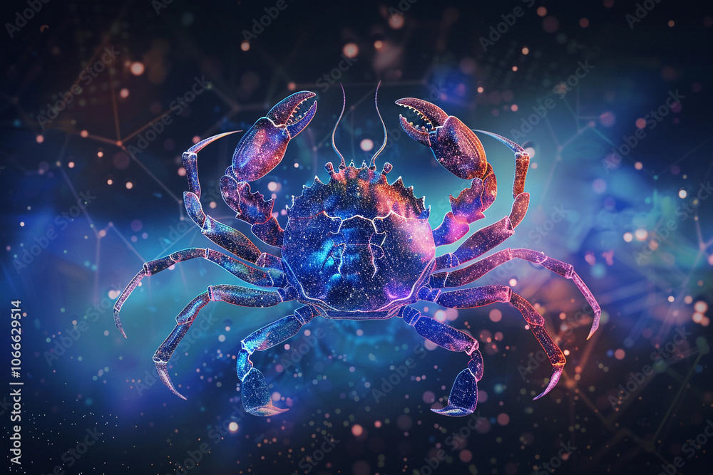 Astrological abstract composition with Cancer zodiac sign symbol