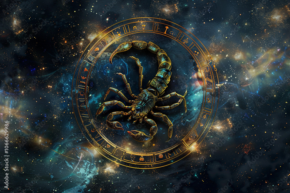 Astrological abstract composition with Scorpio zodiac sign symbol Astrological abstract composition with Scorpio zodiac sign symbol