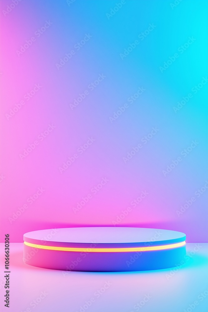 Podium on gradient pink and blue background. 3D render style. Product display concept. Design for banner, poster and background with copy space. Podium on gradient pink and blue background. 3D render style. Product display concept. Design for banner, poster and background with copy space.