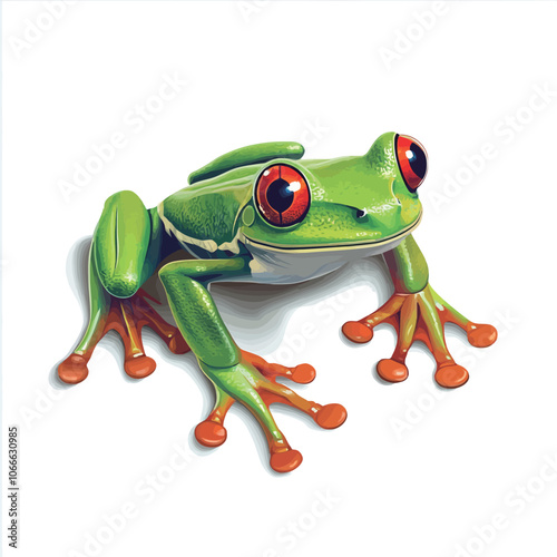 Red-eyed tree frog isolated on white background with clipping path.