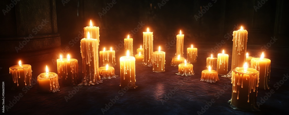 A collection of glowing candles in a dark room symbolizing hope and unity among all nations A collection of glowing candles in a dark room symbolizing hope and unity among all nations