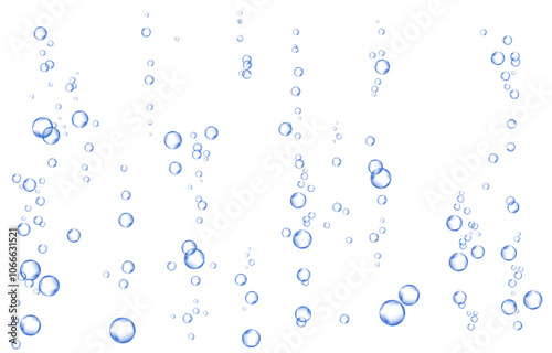 Oxygen air bubbles  flow  in water on white  background.