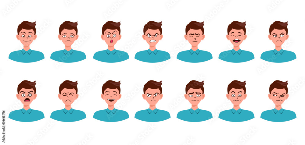 Portraits of man. Boy Avatar. Male emotions. Portraits of man. Boy Avatar. Male emotions.