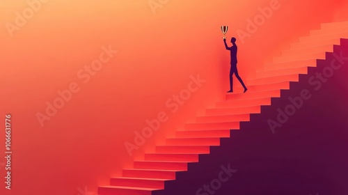 Wallpaper Mural Paper cut-out man climbing stairs with a trophy at the top, symbolizing career milestones and business triumph Torontodigital.ca