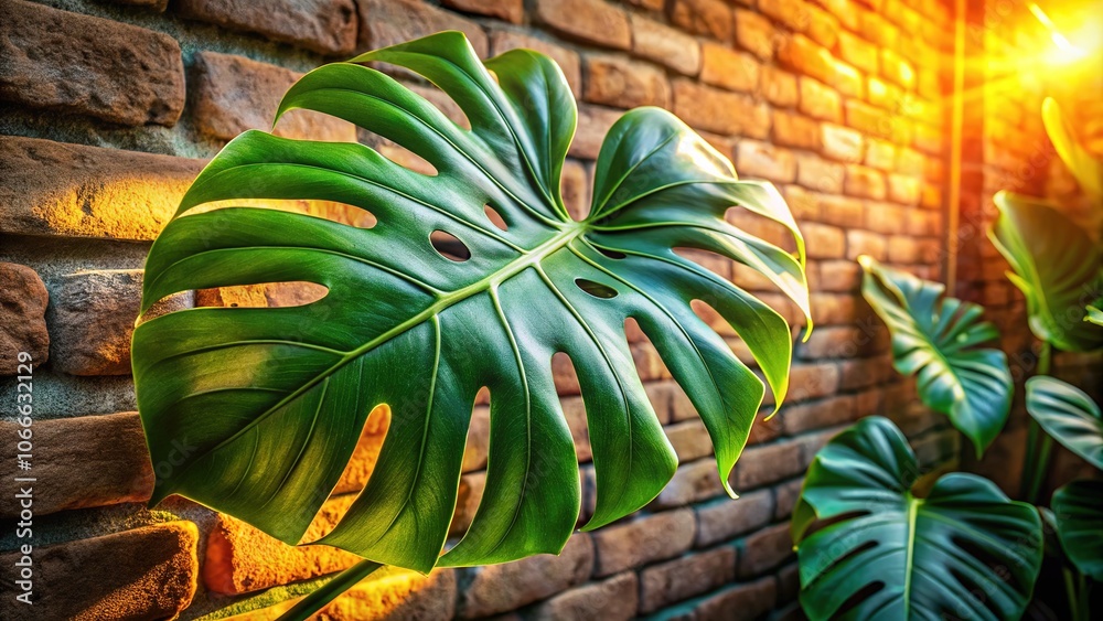 Obraz premium Monstera Leaf Sunlight Natural Wall High Definition