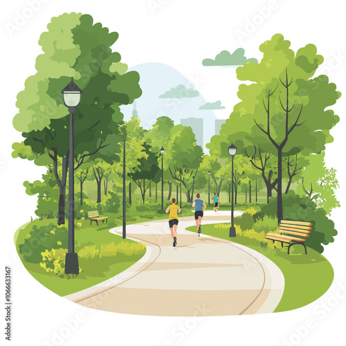 Running man in park. Healthy lifestyle concept. Vector illustration in flat style 