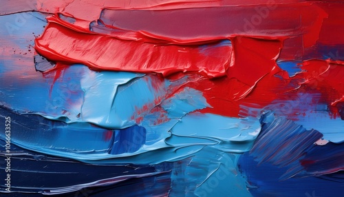 Vibrant Red and Blue Oil Paint Texture with Bold Brush Strokes. High Contrast USA Inspired Abstract Background for Creative Projects, Patriotic Art, or Modern Graphic Design Concepts photo