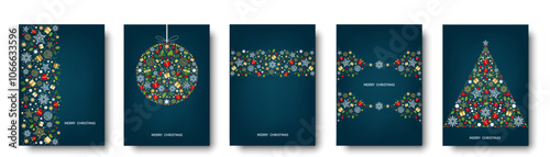 Merry Christmas greeting card on blue background.