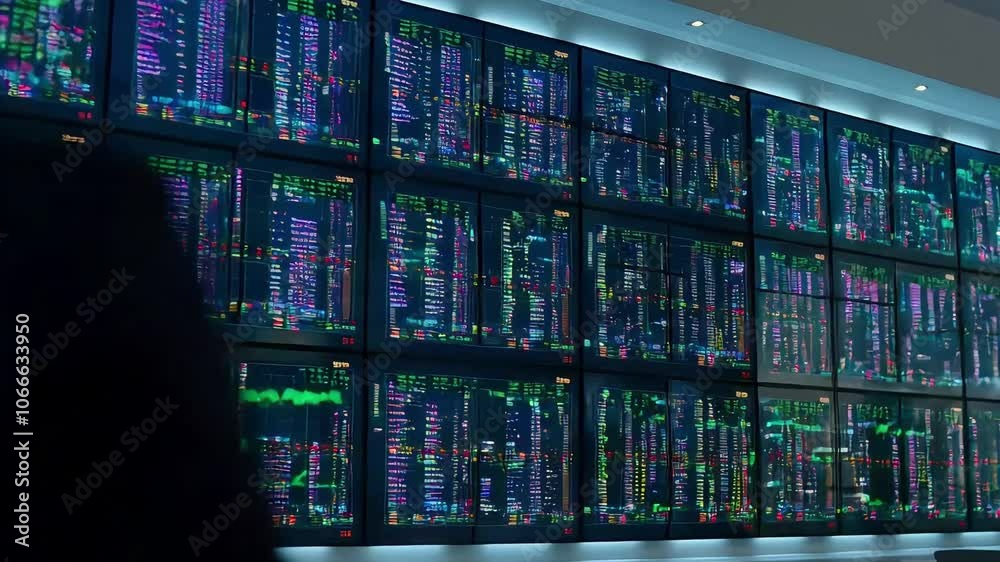 High-Tech Stock Exchange Data Wall in Motion: Real-Time Market Trends, Charts & Graphs
High-Tech Stock Exchange Data Wall in Motion: Real-Time Market Trends, Charts & Graphs