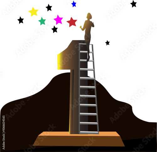 climbing to the top to take stars