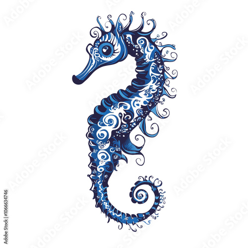 Seahorse isolated on white background. Tattoo art design. 