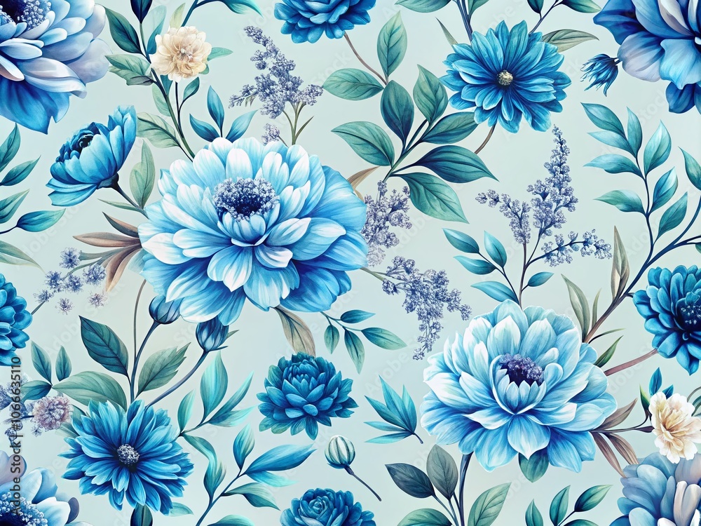 Elegant Floral Double Exposure: Light Blue Background with Cute Seamless Vector Pattern of Blue Flowers for Fashionable Prints and Textiles Elegant Floral Double Exposure: Light Blue Background with Cute Seamless Vector Pattern of Blue Flowers for Fashionable Prints and Textiles