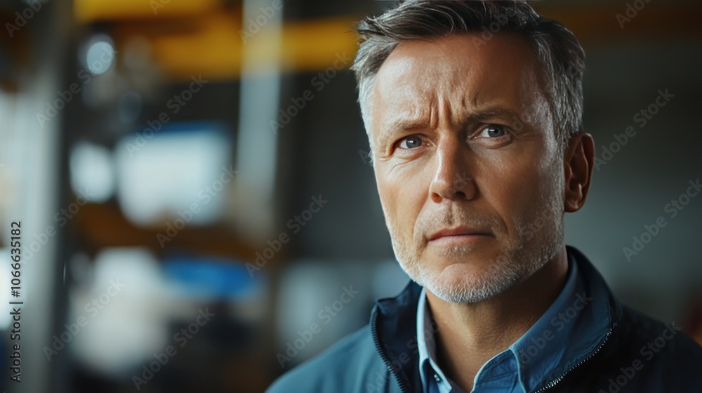 Obraz premium Determined expression of production manager considering process improvement in factory