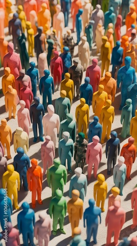 A vibrant collection of colorful, abstract human figurines gathered closely together, representing diversity and community in a creative way.