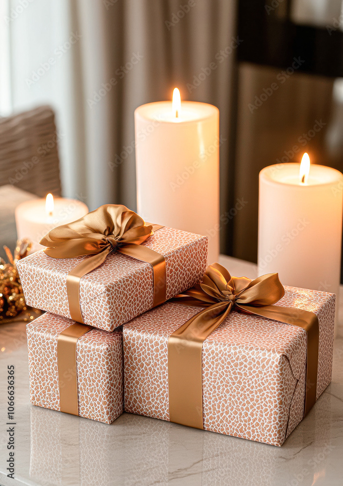 Three boxes of gifts are stacked on top of each other Three boxes of gifts are stacked on top of each other