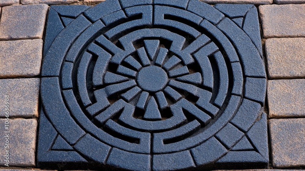 Decorative Concrete Paver with Geometric Pattern Black and Brown Decorative Concrete Paver with Geometric Pattern Black and Brown
