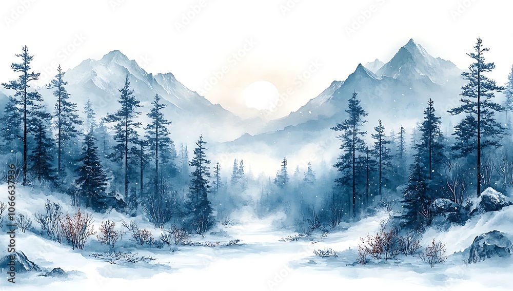 Obraz premium Painting of a Snowy Mountain Landscape 