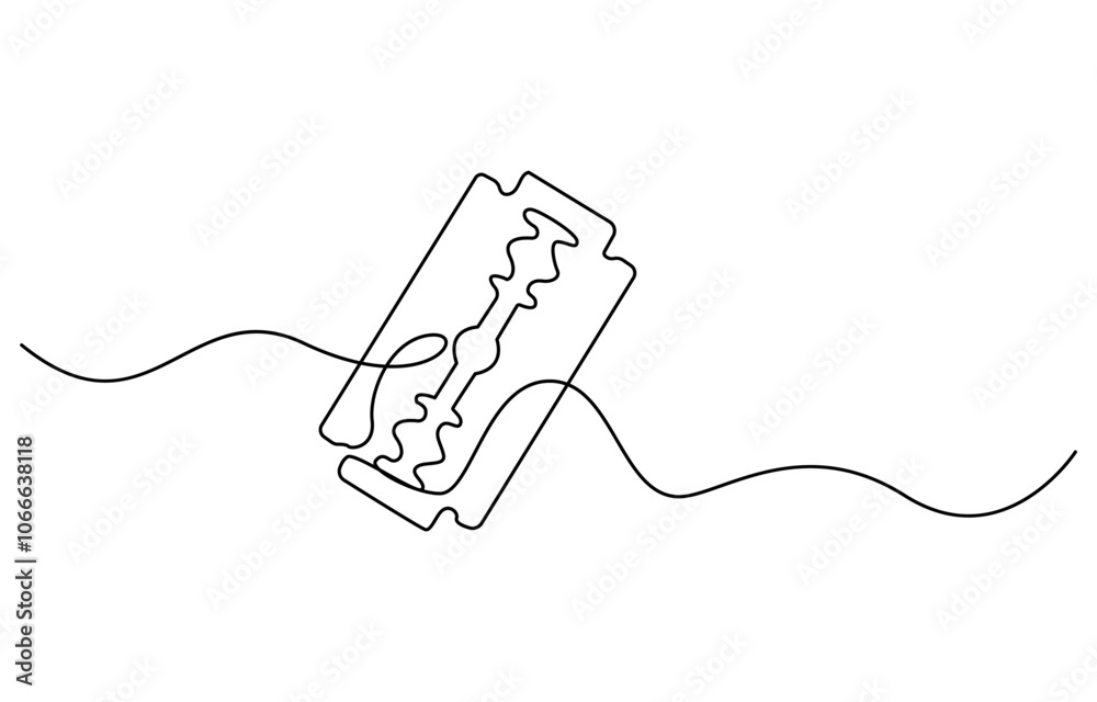 Fototapeta premium continuous single drawn one line razor hand-drawn picture silhouette. Line art cutting blade razor, Continuous line drawing of shaving razor, single line art