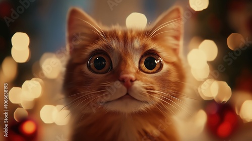 Christmas cat looking directly at the camera photo