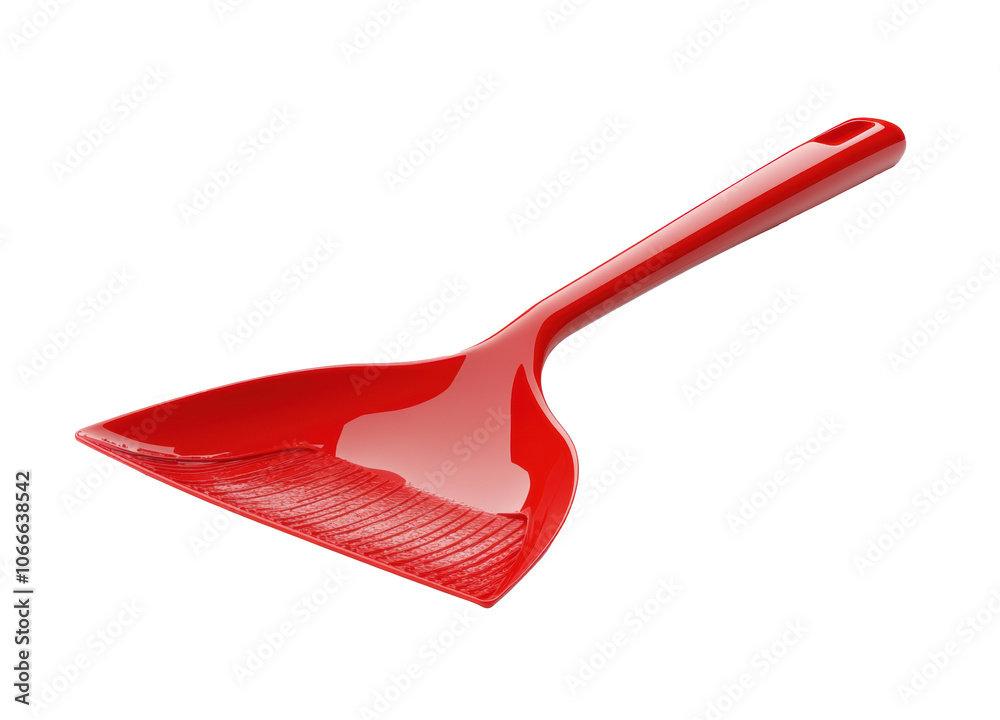 Red dustpan isolated on transparent background, modern plastic cleaning tool, household equipment for dust and dirt collection, minimal design, vibrant red color, cleaning supplies Red dustpan isolated on transparent background, modern plastic cleaning tool, household equipment for dust and dirt collection, minimal design, vibrant red color, cleaning supplies