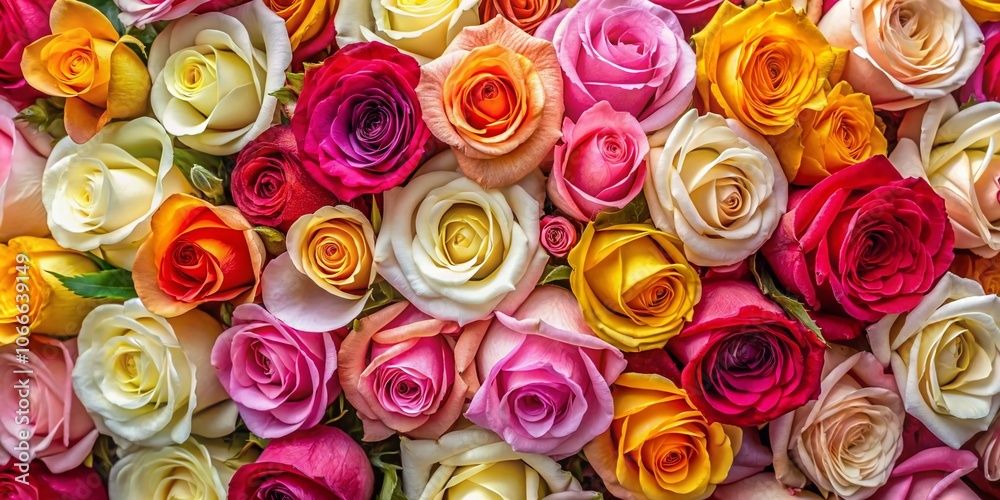 A breathtaking aerial view of a vibrant rose garden, showcasing a profusion of pinks, whites, and yellows. A breathtaking aerial view of a vibrant rose garden, showcasing a profusion of pinks, whites, and yellows.