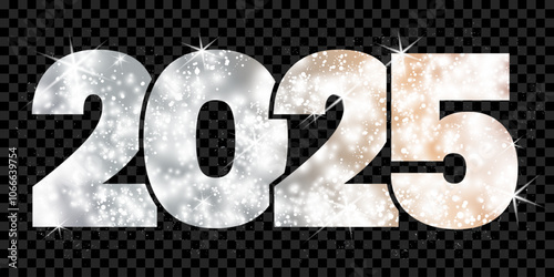 Glittering 2025 with shining silver and white sparkles