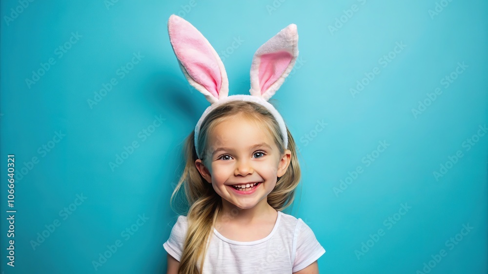 Smiling Little Girl Bunny Ears Minimalist Portrait Smiling Little Girl Bunny Ears Minimalist Portrait