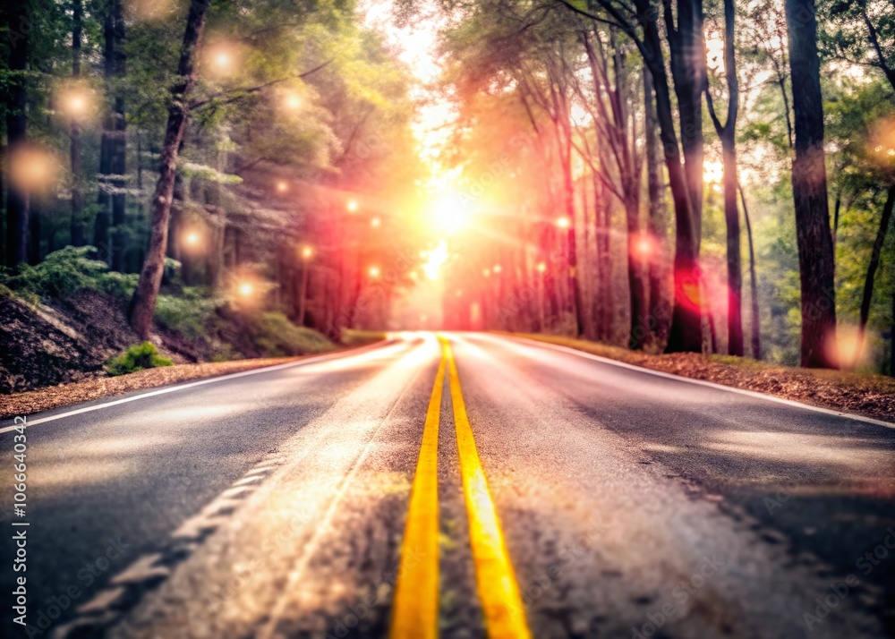Enchanted Forest Road with Bokeh Effect and Yellow Lines - Nature Photography, Scenic, Landscape, Forest Path, Bright Colors, Depth of Field, Travel, Adventure, Serenity, Wilderness, Enchanted Forest Road with Bokeh Effect and Yellow Lines - Nature Photography, Scenic, Landscape, Forest Path, Bright Colors, Depth of Field, Travel, Adventure, Serenity, Wilderness,