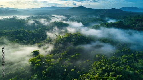 Sunlight breaks through lush green tropical foliage.