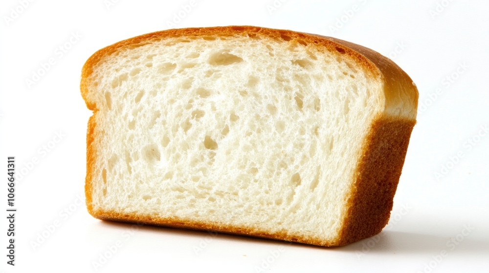 A close-up shot of a single slice of white bread with a golden crust. A close-up shot of a single slice of white bread with a golden crust.