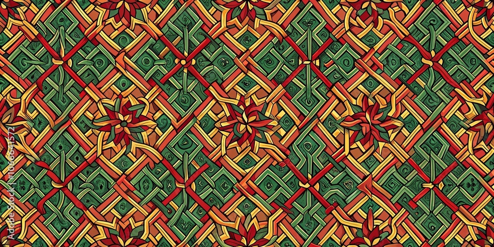 Interwoven Tapestry of Abstract Floral Motifs and Geometric Patterns in Vibrant Hues Interwoven Tapestry of Abstract Floral Motifs and Geometric Patterns in Vibrant Hues