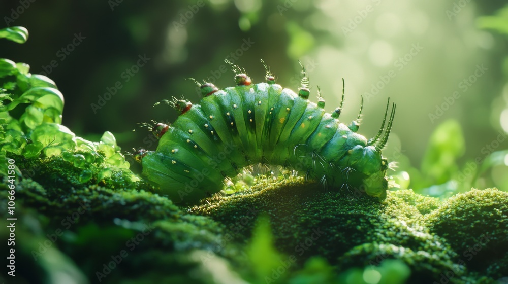 Vibrant Caterpillar on Lush Green Moss