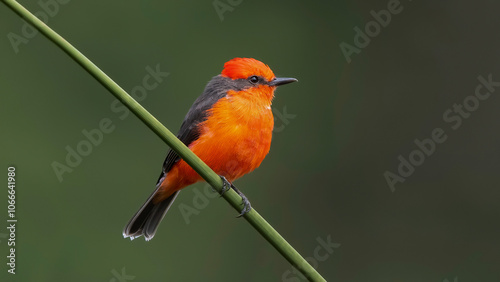Obraz na płótnie Vermilion Flycatcher, Pyrocephalus rubinus, beautiful little red bird perching, male w salonie