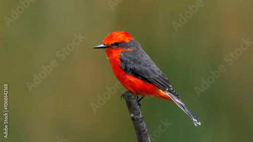 Obraz na płótnie Vermilion Flycatcher, Pyrocephalus rubinus, beautiful little red bird perching, male w salonie