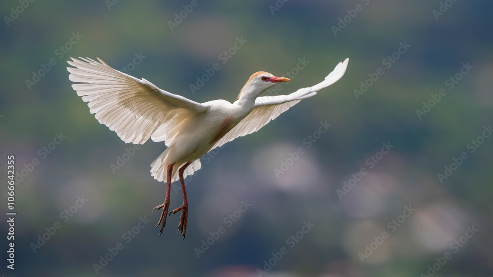 Cattle Egret (Bubulcus Ibis) flying in Chobe National Park