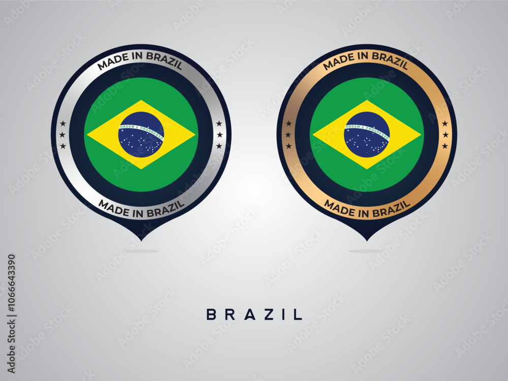 Made in Brazil . labels, stickers, pointer, badge and symbol of Brazil flag icon. Collection vector illustration Made in Brazil . labels, stickers, pointer, badge and symbol of Brazil flag icon. Collection vector illustration