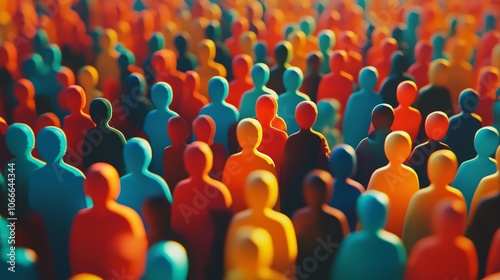 Vibrant image of multicolored abstract figures representing a diverse crowd and unity, emphasizing community and social connections.