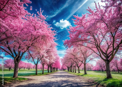Surreal Pink Cherry Blossoms - Dreamy Blue Sky