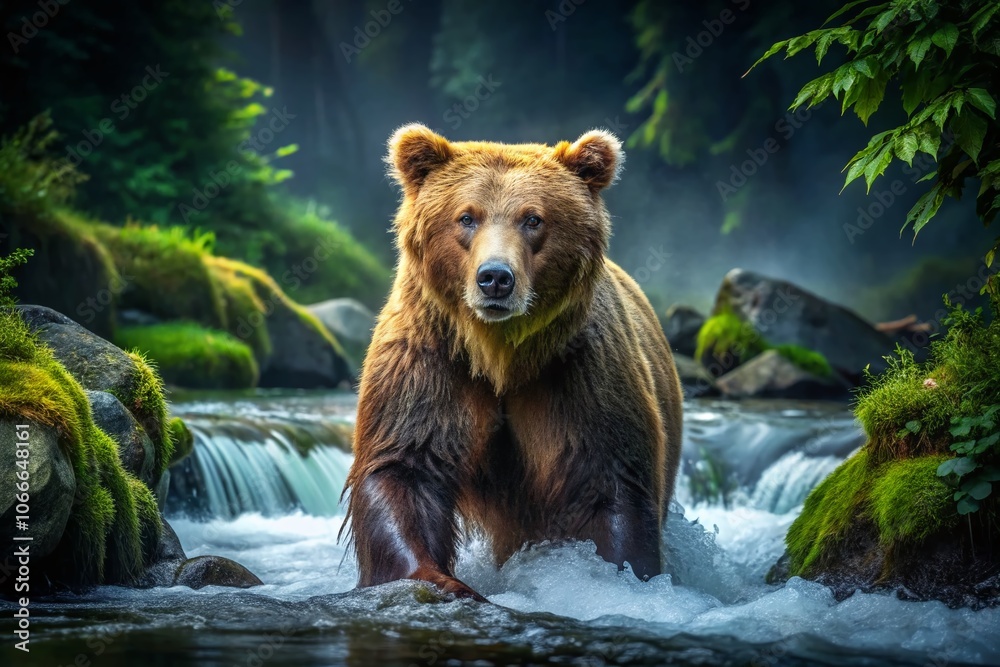 Obraz premium Capture the beauty of brown bears under the night sky.