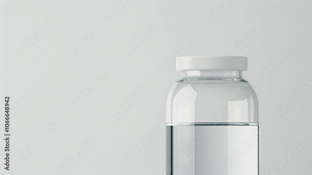 Clean modern water bottle with safety cap and half-filled with clear water on white background, symbolizing hydration and drinking safety, ample copy space for text overlay. Clean modern water bottle with safety cap and half-filled with clear water on white background, symbolizing hydration and drinking safety, ample copy space for text overlay.