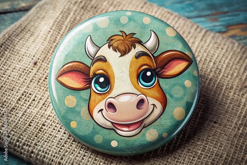 Charming, vintage cow logo badge with a cute illustrated design. photo