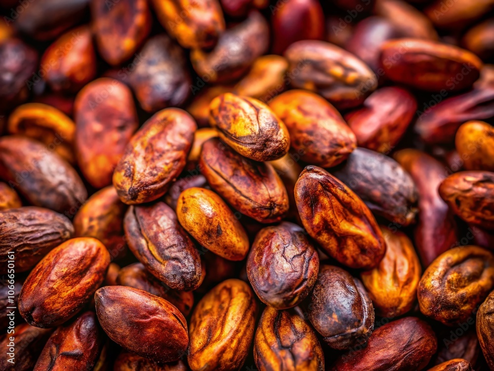 Close-up of premium, raw cacao beans, showcasing rich texture and organic farming. Close-up of premium, raw cacao beans, showcasing rich texture and organic farming.