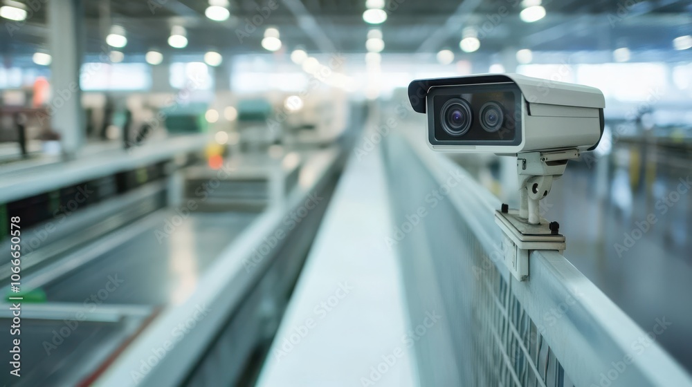 A security camera is positioned strategically to observe customer behavior and store activities in a bright, modern retail space during business hours. A security camera is positioned strategically to observe customer behavior and store activities in a bright, modern retail space during business hours.