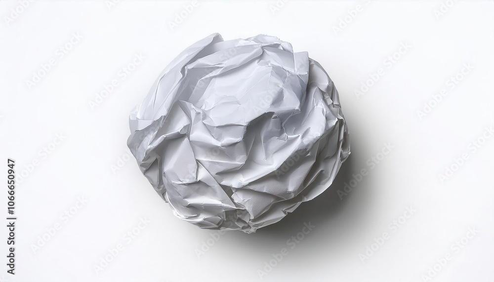 Crumpled White Paper Ball Isolated on Blank Surface. Symbolizing Rejected Ideas, Creative Blocks, Environmental Waste, and the Challenges of Innovation and Brainstorming Crumpled White Paper Ball Isolated on Blank Surface. Symbolizing Rejected Ideas, Creative Blocks, Environmental Waste, and the Challenges of Innovation and Brainstorming
